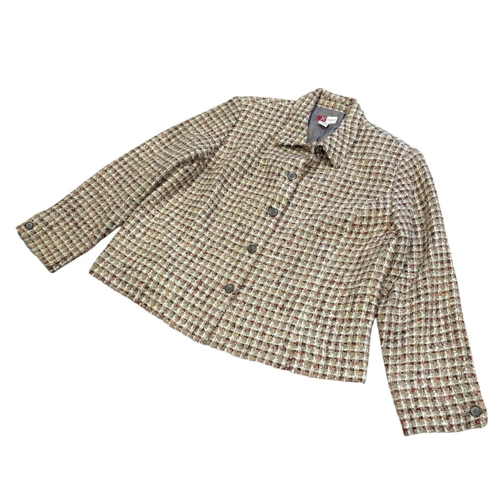 JM COLLECTION Light Green Plaid Women Plus Size Jacket Size: 18